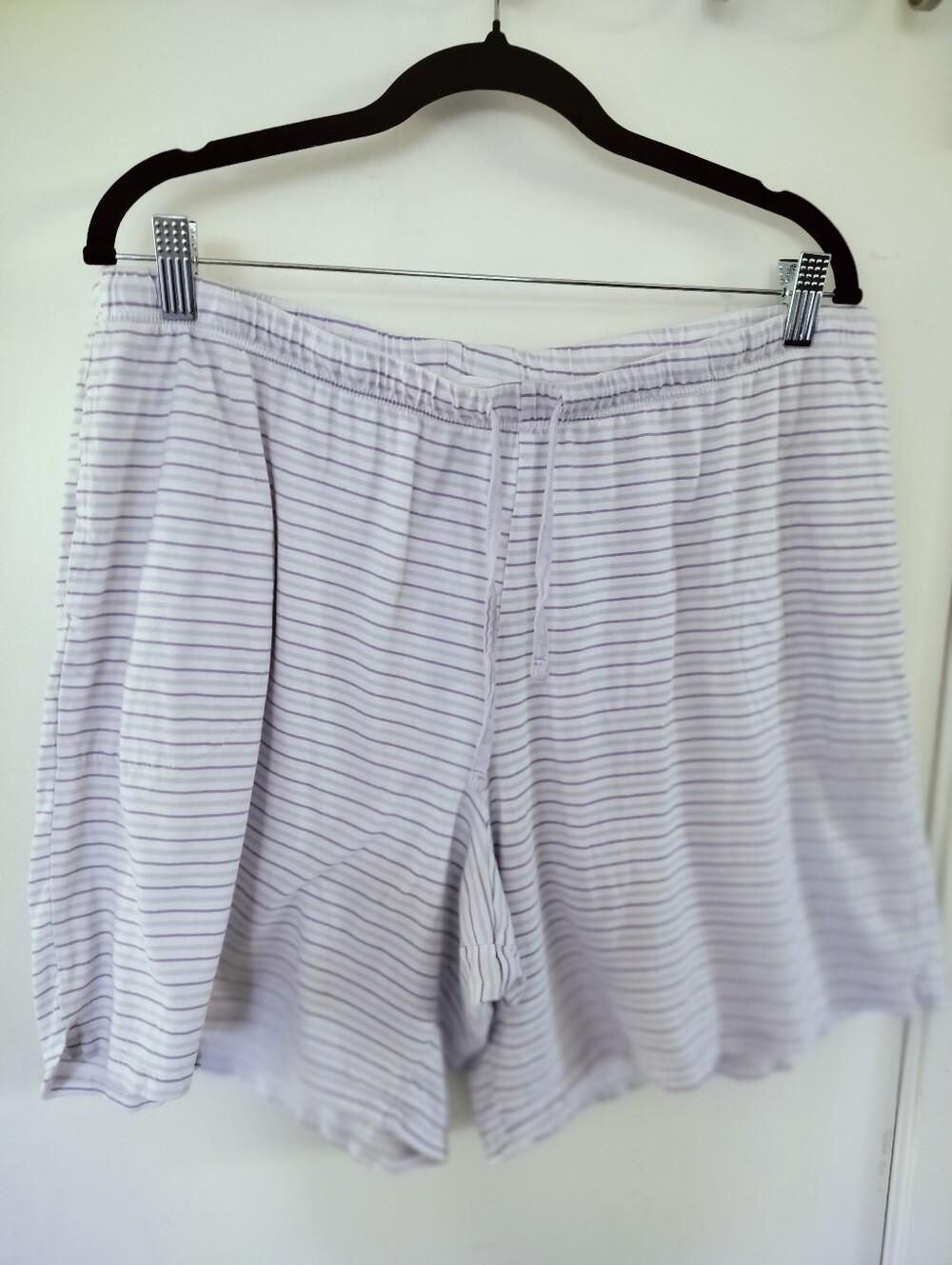 Carole Hochman 100% Cotton Pajama Shorts XL Purple White Stripe Pockets Sleep